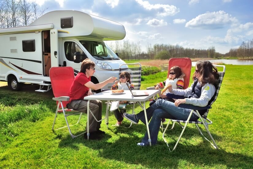 Family with motorhome